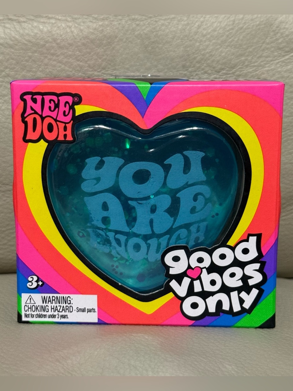 NEW Needoh Good Vibes Only “You Are Enough” Blue Glitter Heart Authentic